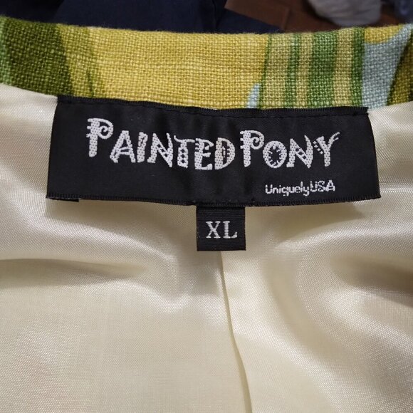 Painted Pony | VTG Linen Tropical Floral Open Front Blazer Jacket USA | Size XL - Picture 6 of 9